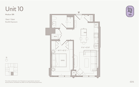 Floor plan for 1 bed, 1 bath, 650 sqft